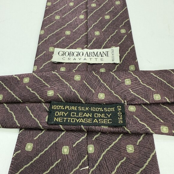 Vintage Giorgio Armani Cravatte All Silk Mens Tie Maroon Taupe Geometric Print - Picture 5 of 9